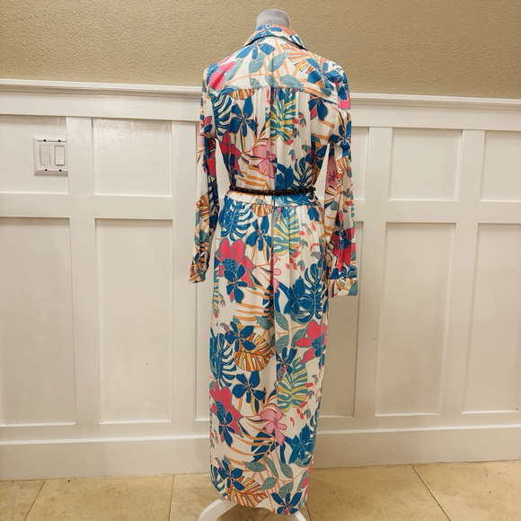 NWT Tolani Blue Tropica Maxi Dress Size:S Pocket Floral Button Front Long Sleeve - Picture 3 of 15